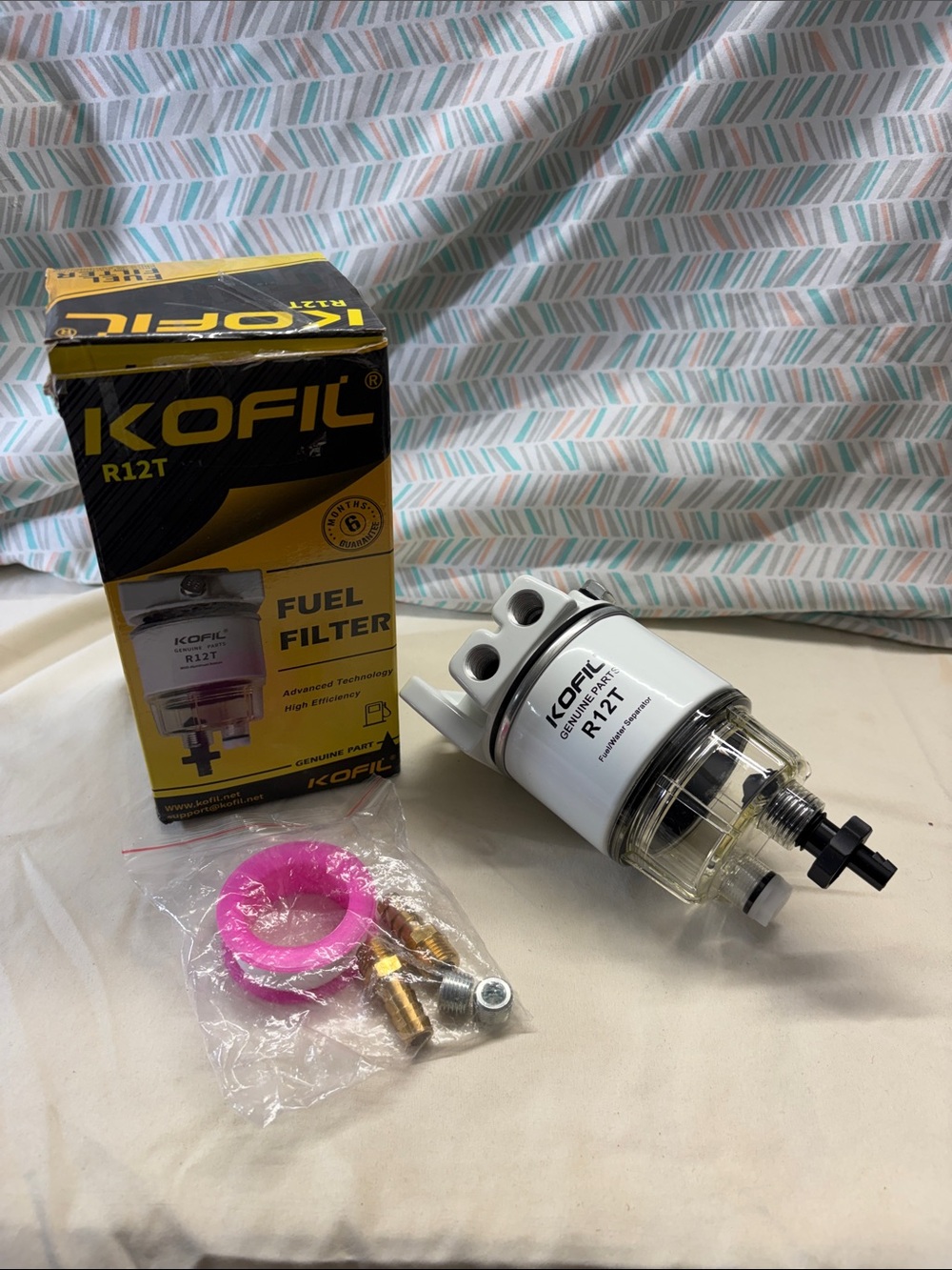 KOFIL R12T Fuel Filter with Clear Bowl and Accessories - White & Clear